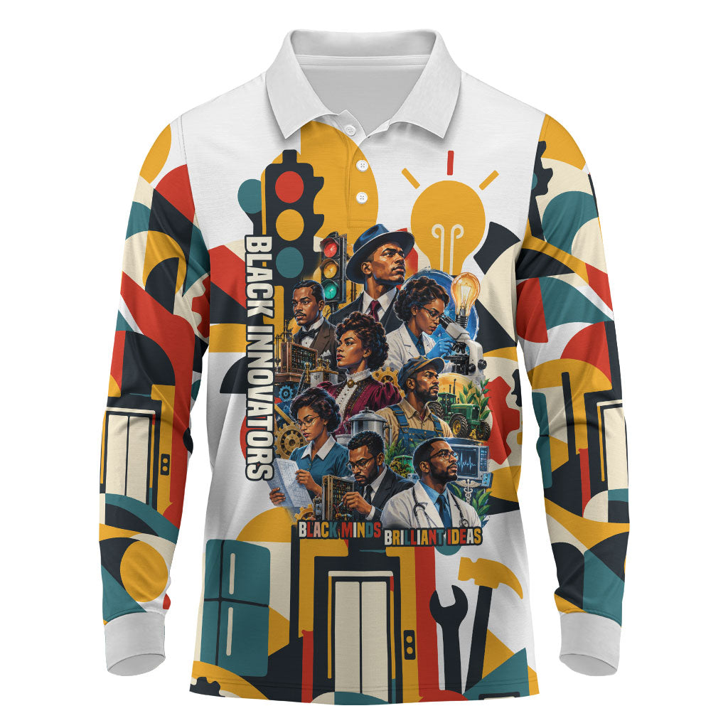 African American Inventions Long Sleeve Polo Shirt Black Inventors Vintage Pop Collage Black History