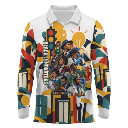 African American Inventions Long Sleeve Polo Shirt Black Inventors Vintage Pop Collage Black History