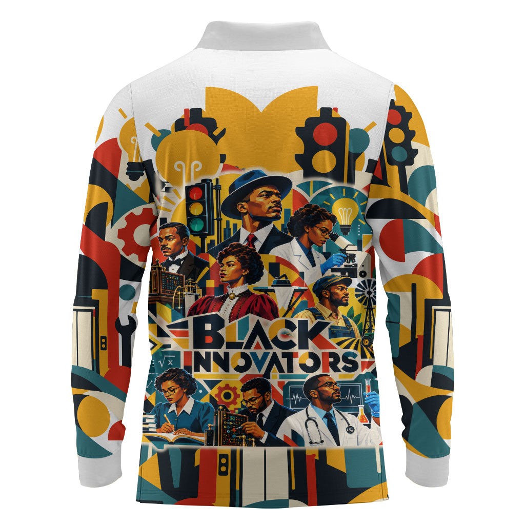 African American Inventions Long Sleeve Polo Shirt Black Inventors Vintage Pop Collage Black History