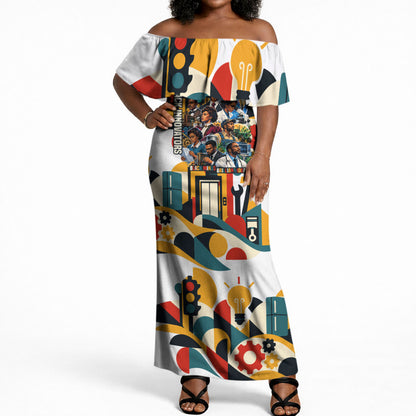 African American Inventions Off Shoulder Maxi Dress Black Inventors Vintage Pop Collage Black History