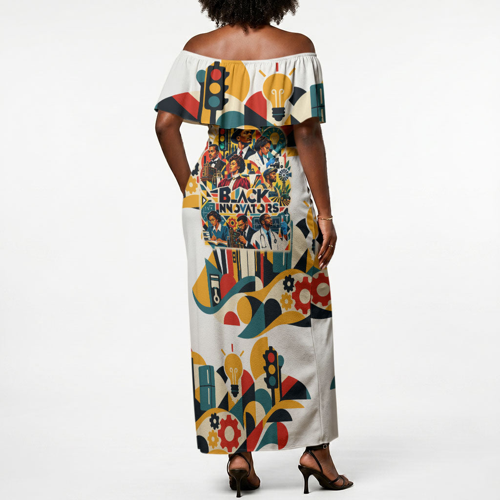 African American Inventions Off Shoulder Maxi Dress Black Inventors Vintage Pop Collage Black History