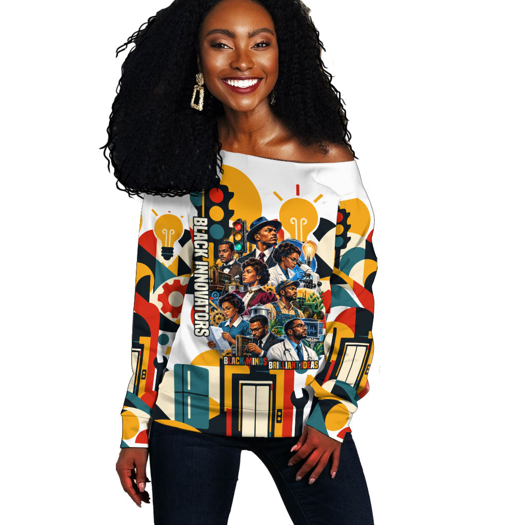 African American Inventions Off Shoulder Sweater Black Inventors Vintage Pop Collage Black History