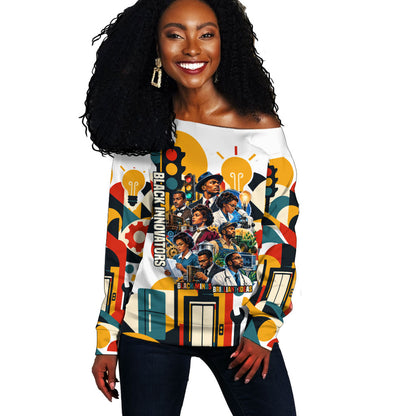 African American Inventions Off Shoulder Sweater Black Inventors Vintage Pop Collage Black History