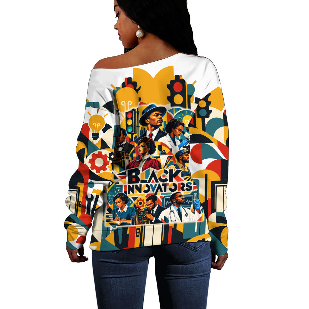 African American Inventions Off Shoulder Sweater Black Inventors Vintage Pop Collage Black History