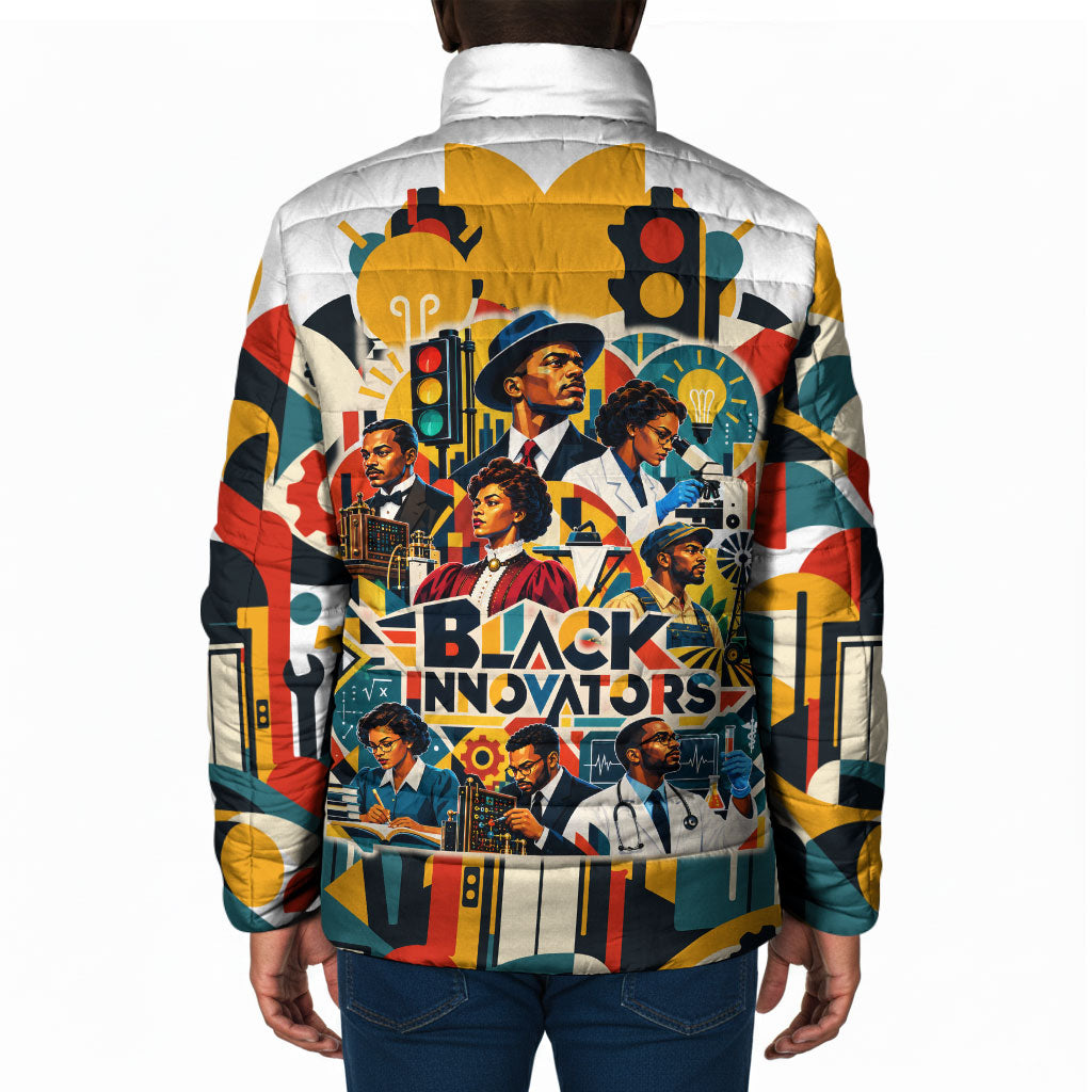 African American Inventions Padded Jacket Black Inventors Vintage Pop Collage Black History