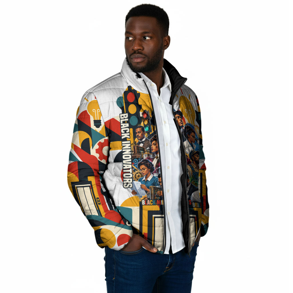African American Inventions Padded Jacket Black Inventors Vintage Pop Collage Black History