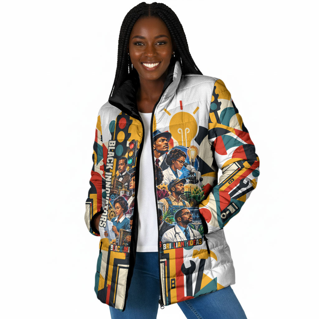 African American Inventions Padded Jacket Black Inventors Vintage Pop Collage Black History