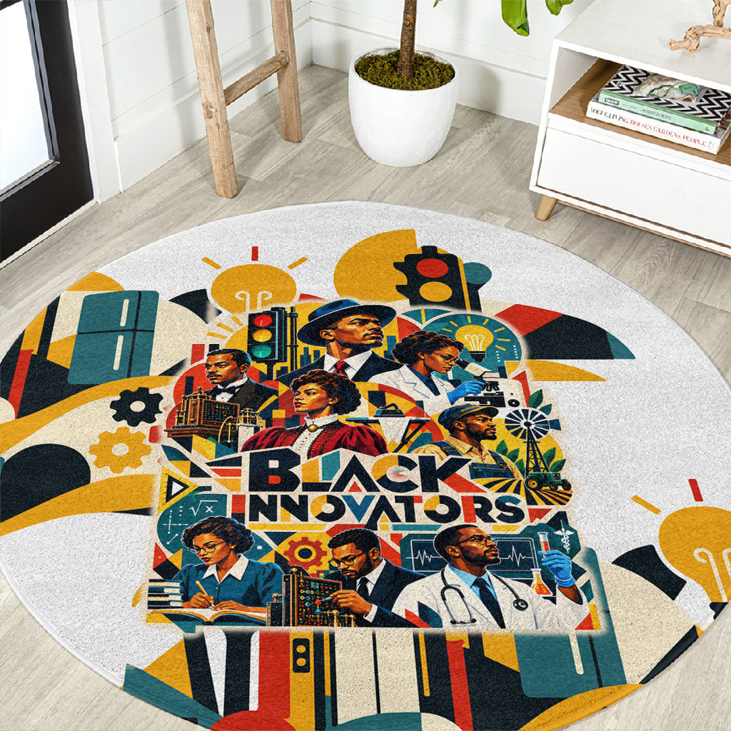 African American Inventions Round Carpet Black Inventors Vintage Pop Collage Black History