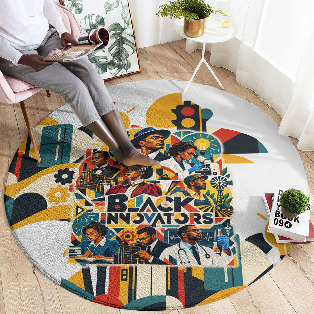 African American Inventions Round Carpet Black Inventors Vintage Pop Collage Black History