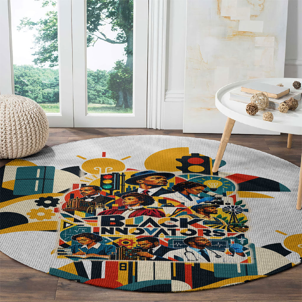 African American Inventions Round Carpet Black Inventors Vintage Pop Collage Black History