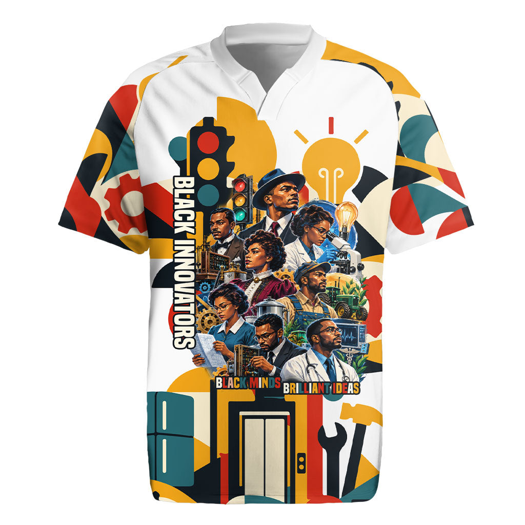 African American Inventions Rugby Jersey Black Inventors Vintage Pop Collage Black History