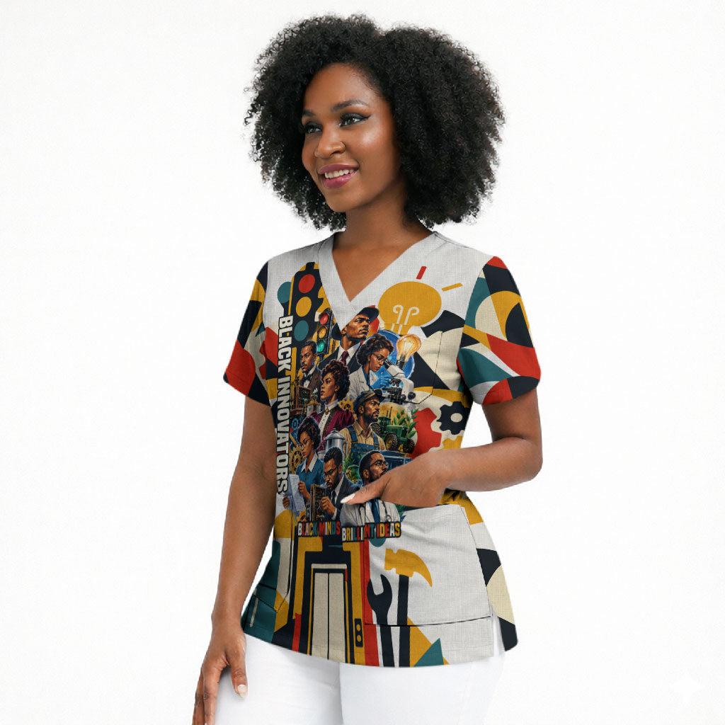 African American Inventions Scrub Top Black Inventors Vintage Pop Collage Black History