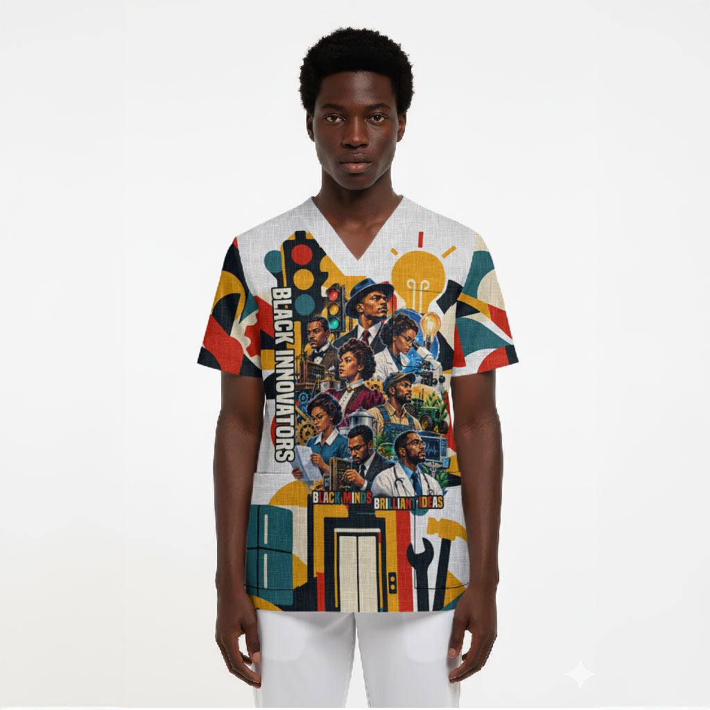 African American Inventions Scrub Top Black Inventors Vintage Pop Collage Black History