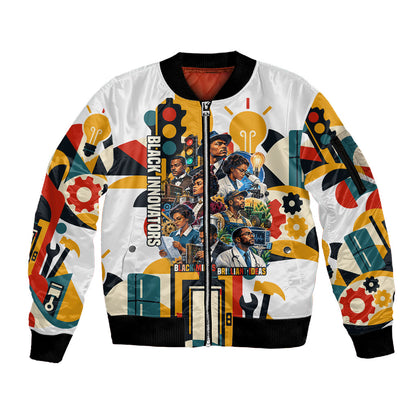 African American Inventions Sleeve Zip Bomber Jacket Black Inventors Vintage Pop Collage Black History