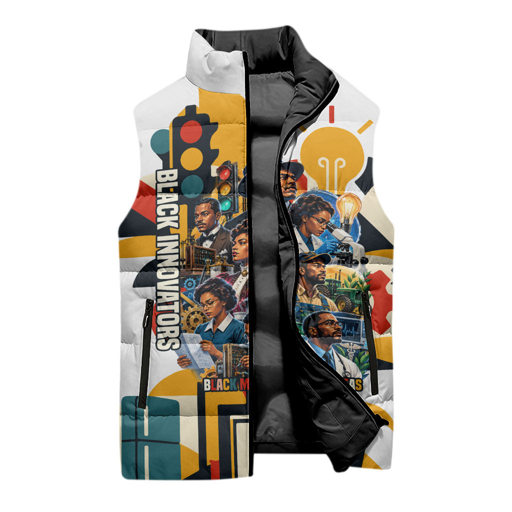 African American Inventions Sleeveless Puffer Jacket Black Inventors Vintage Pop Collage Black History