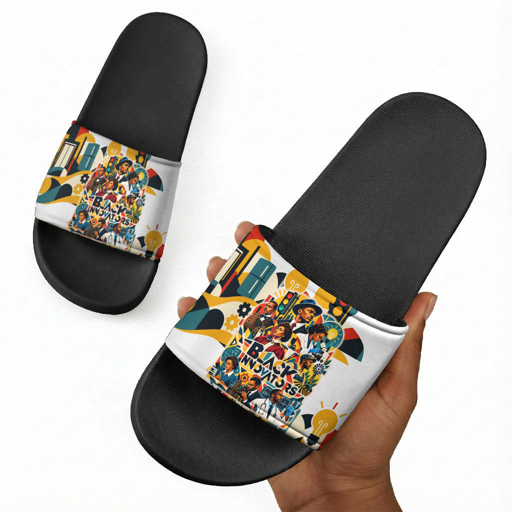 African American Inventions Slide Sandals Black Inventors Vintage Pop Collage Black History