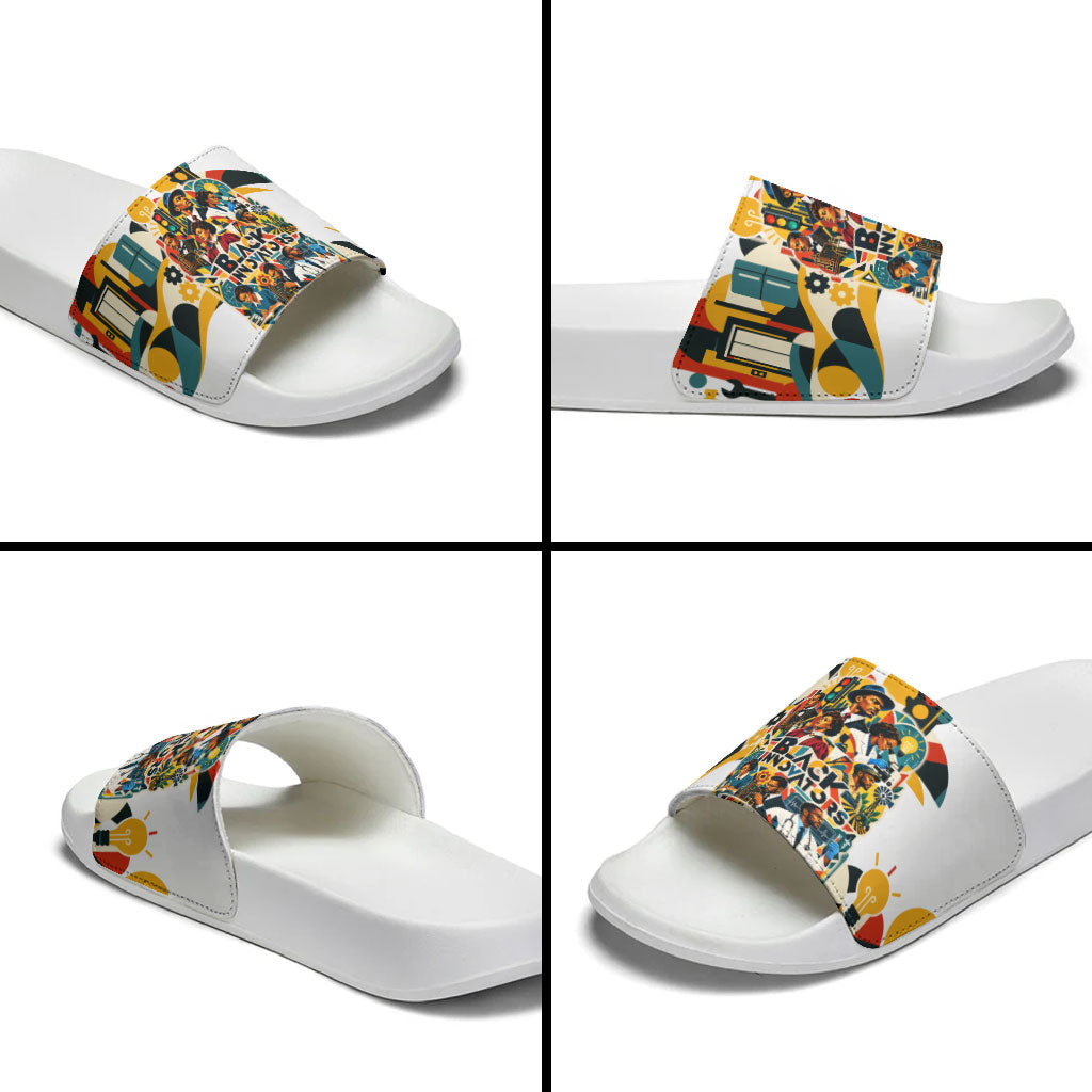 African American Inventions Slide Sandals Black Inventors Vintage Pop Collage Black History