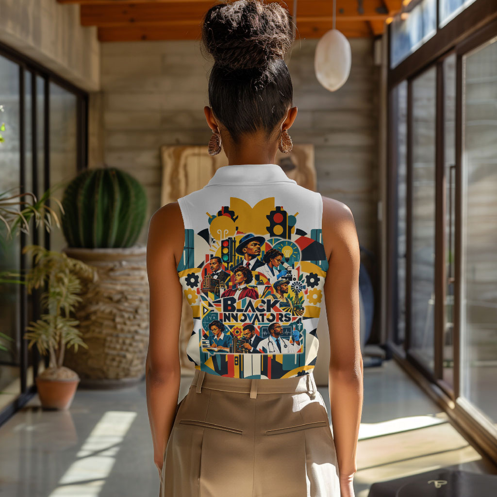 African American Inventions Women Sleeveless Polo Shirt Black Inventors Vintage Pop Collage Black History