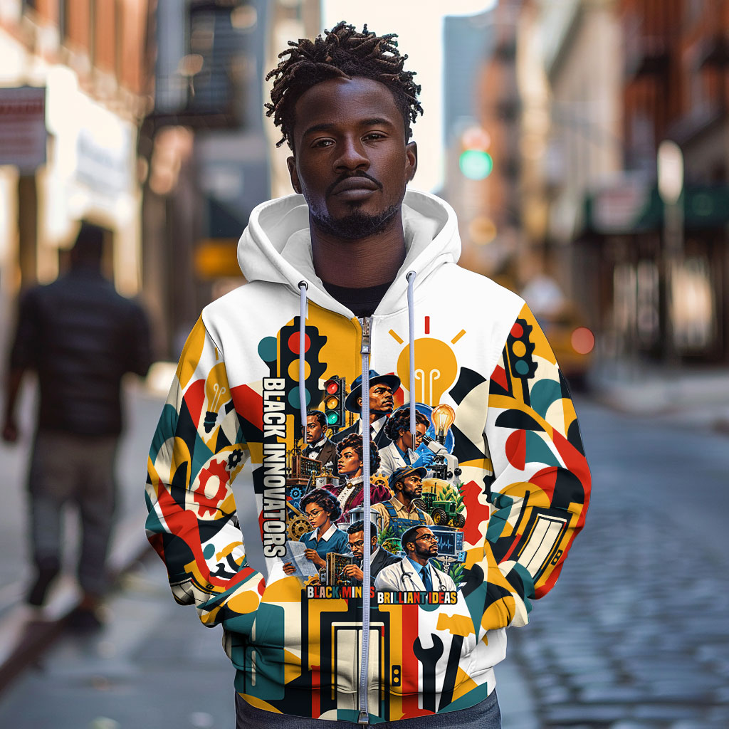 African American Inventions Zip Hoodie Black Inventors Vintage Pop Collage Black History