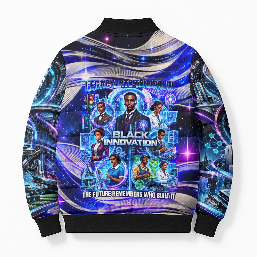African American Inventions Black Inventors Bomber Puffer Jacket Black ...