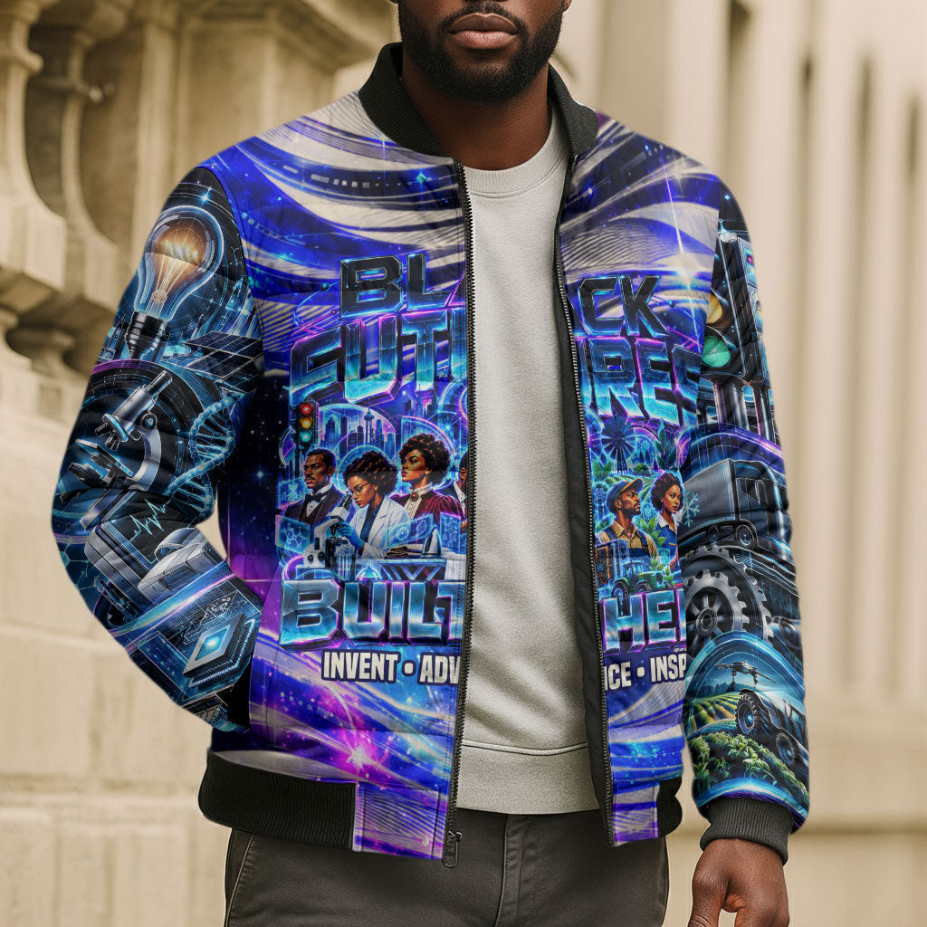 African American Inventions Black Inventors Bomber Puffer Jacket Black ...