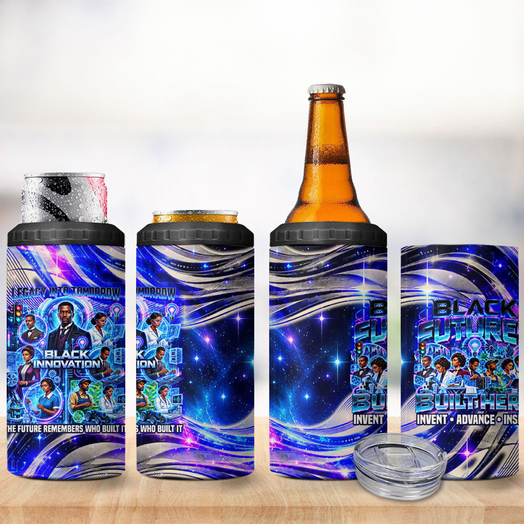 African American Inventions Black Inventors 4 in 1 Can Cooler Tumbler Black Excellence Heritage Tribute - Futuristic Innovation