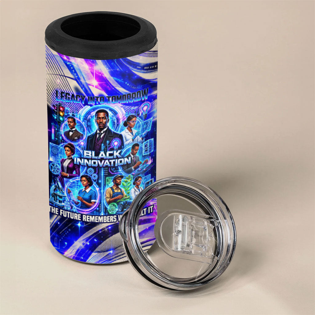 African American Inventions Black Inventors 4 in 1 Can Cooler Tumbler Black Excellence Heritage Tribute - Futuristic Innovation
