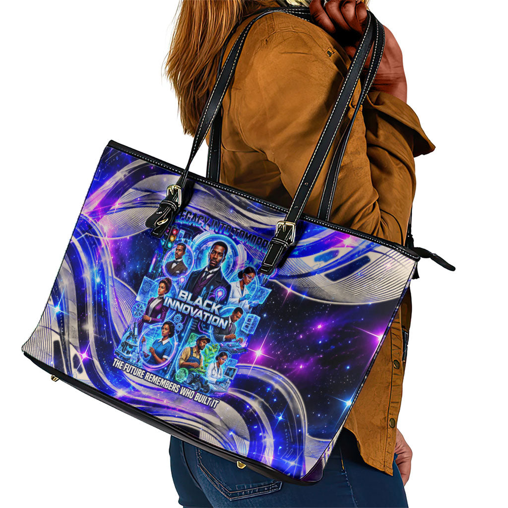 African American Inventions Black Inventors Leather Tote Bag Black Excellence Heritage Tribute - Futuristic Innovation