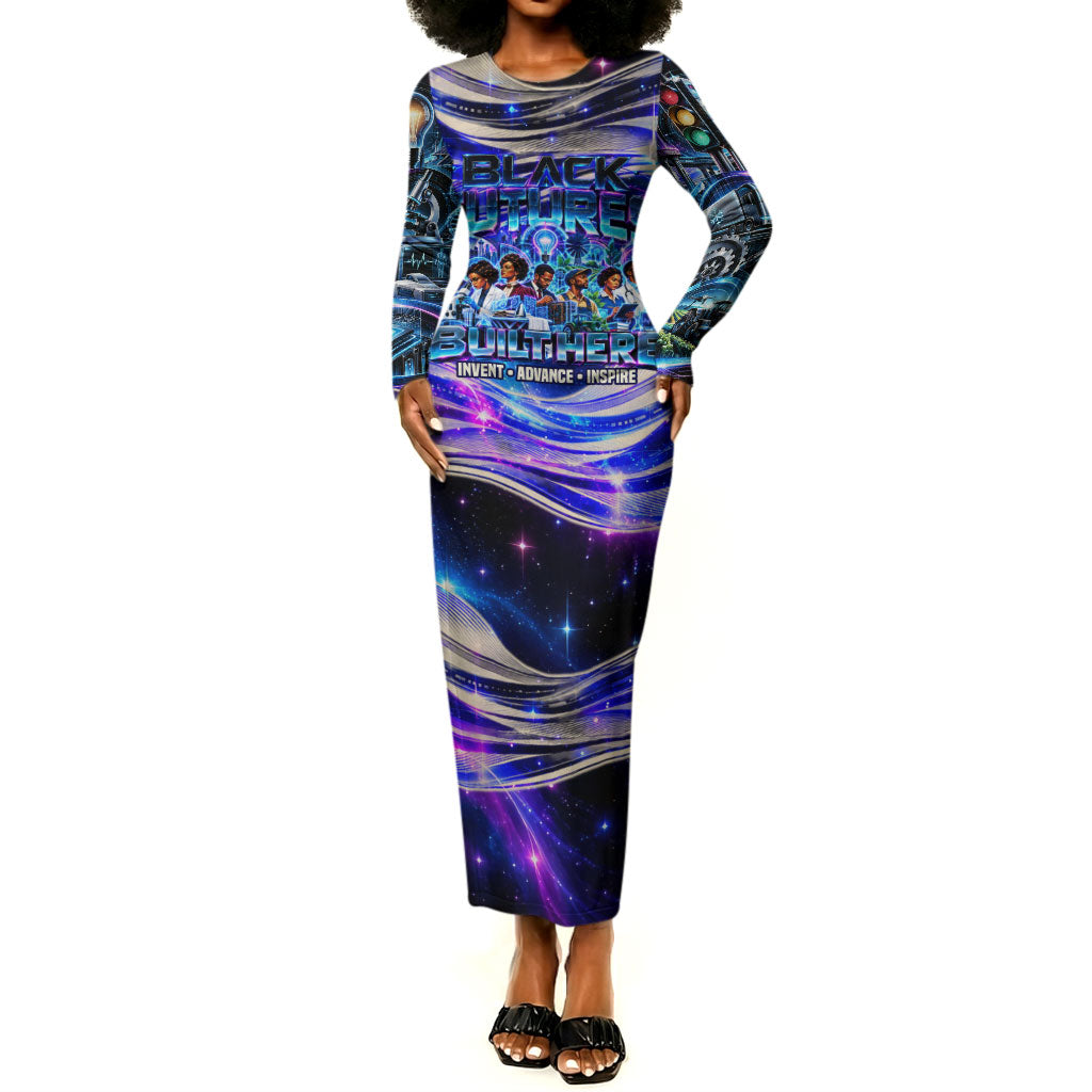 African American Inventions Black Inventors Long Sleeve Bodycon Dress Black Excellence Heritage Tribute - Futuristic Innovation
