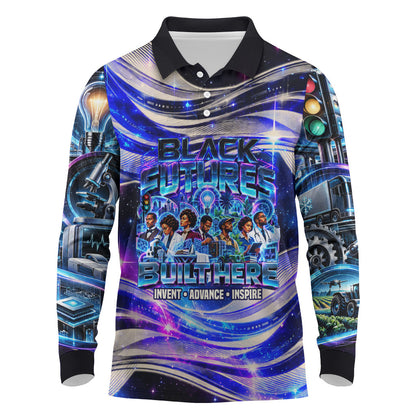 African American Inventions Black Inventors Long Sleeve Polo Shirt Black Excellence Heritage Tribute - Futuristic Innovation