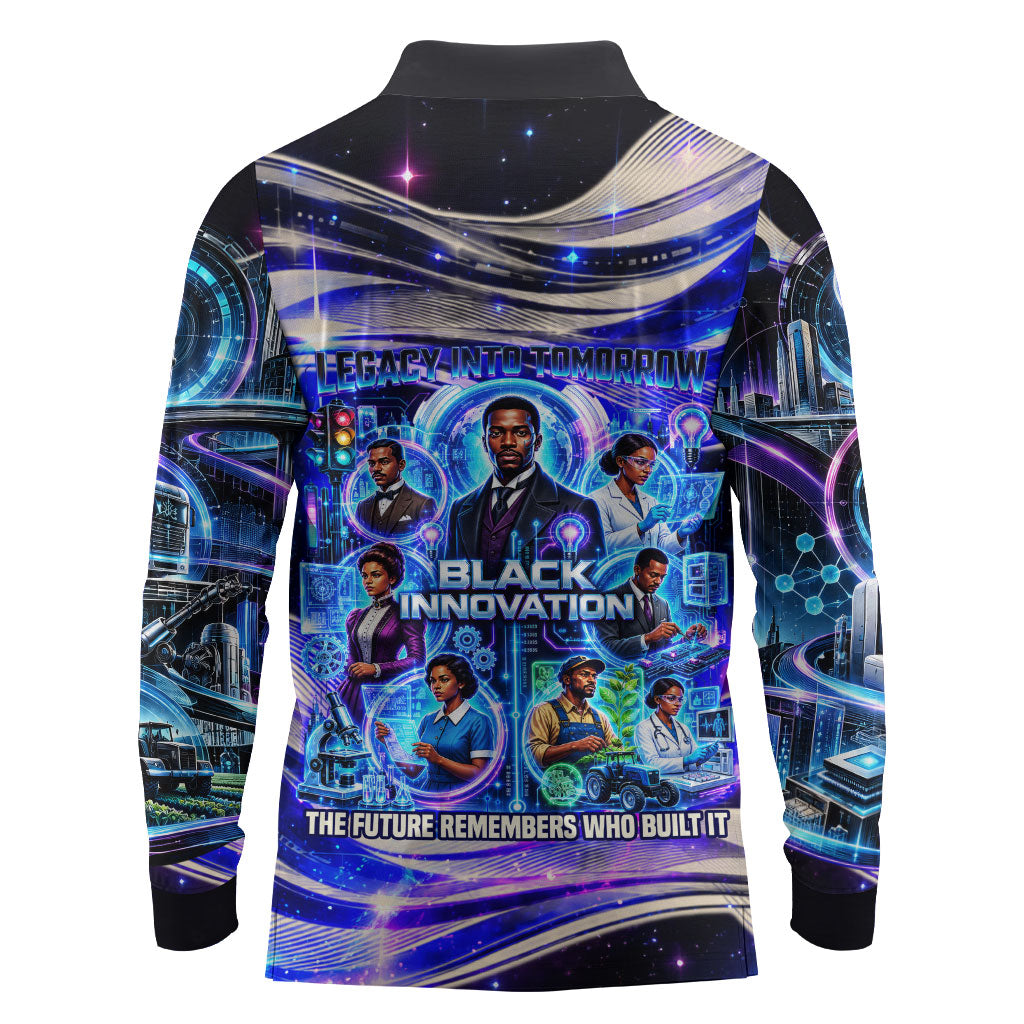 African American Inventions Black Inventors Long Sleeve Polo Shirt Black Excellence Heritage Tribute - Futuristic Innovation