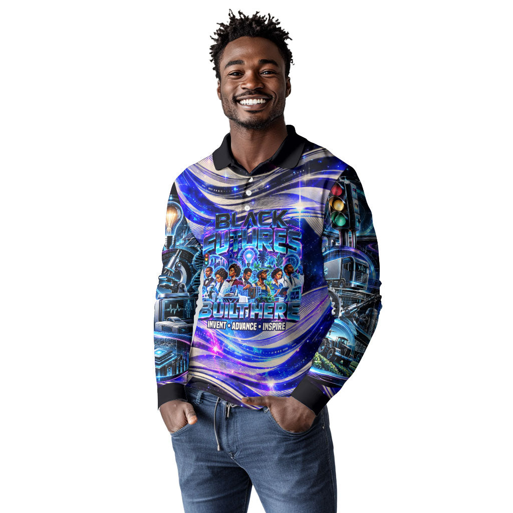 African American Inventions Black Inventors Long Sleeve Polo Shirt Black Excellence Heritage Tribute - Futuristic Innovation