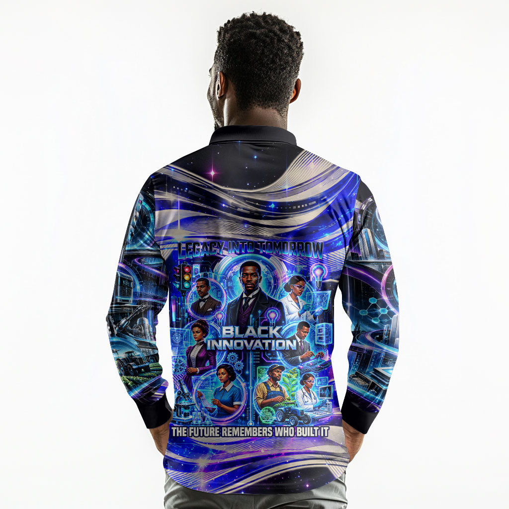 African American Inventions Black Inventors Long Sleeve Polo Shirt Black Excellence Heritage Tribute - Futuristic Innovation