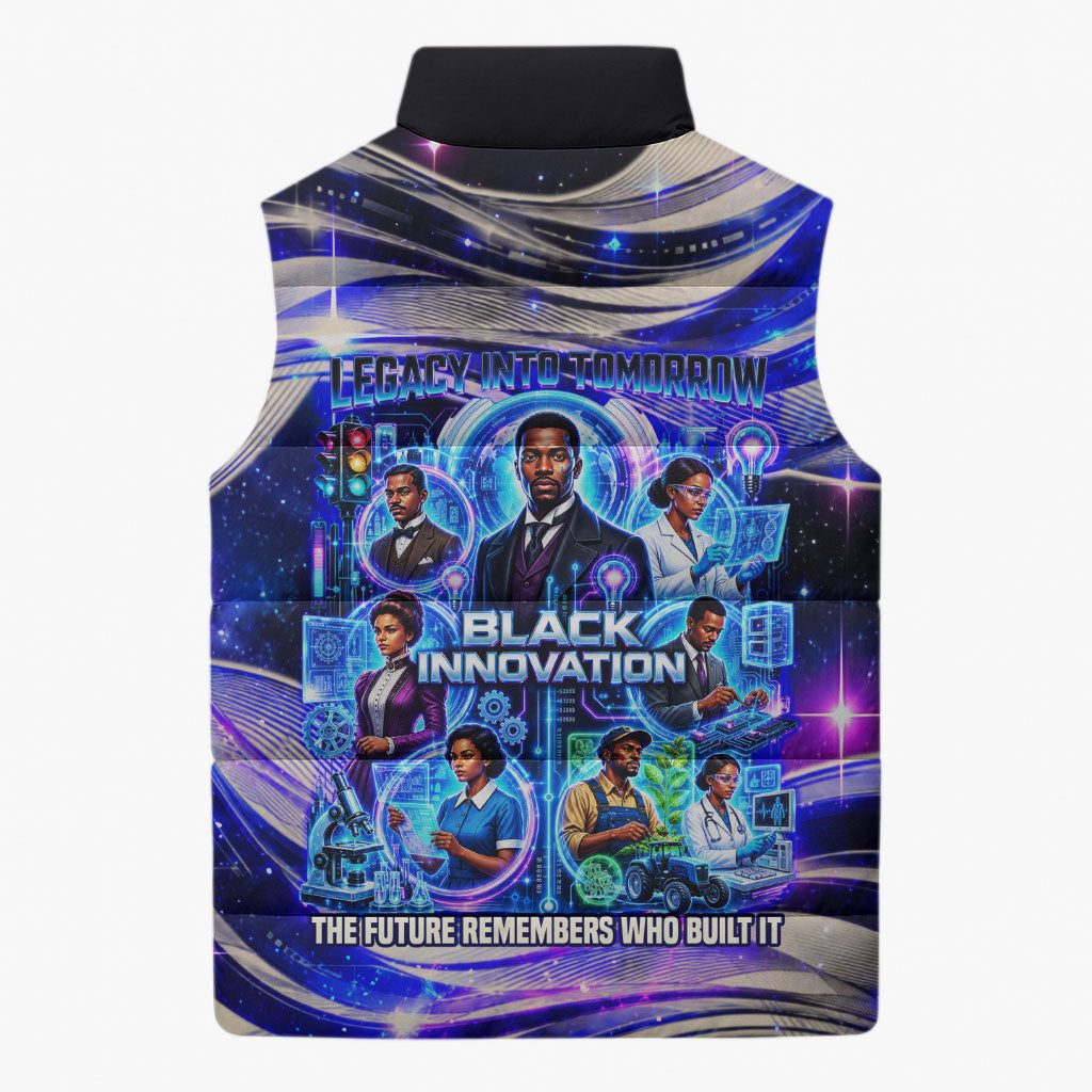 African American Inventions Black Inventors Sleeveless Puffer Jacket Black Excellence Heritage Tribute - Futuristic Innovation