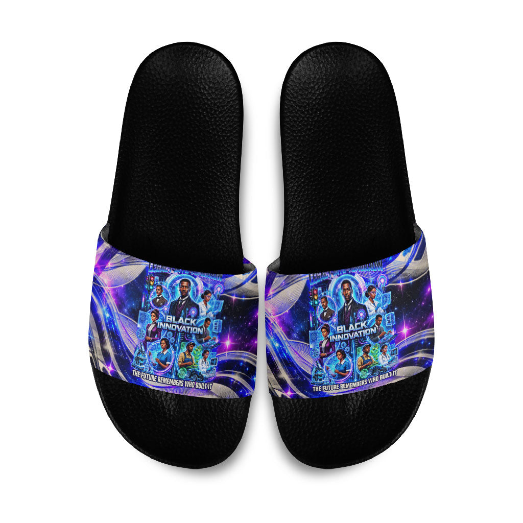 African American Inventions Black Inventors Slide Sandals Black Excellence Heritage Tribute - Futuristic Innovation