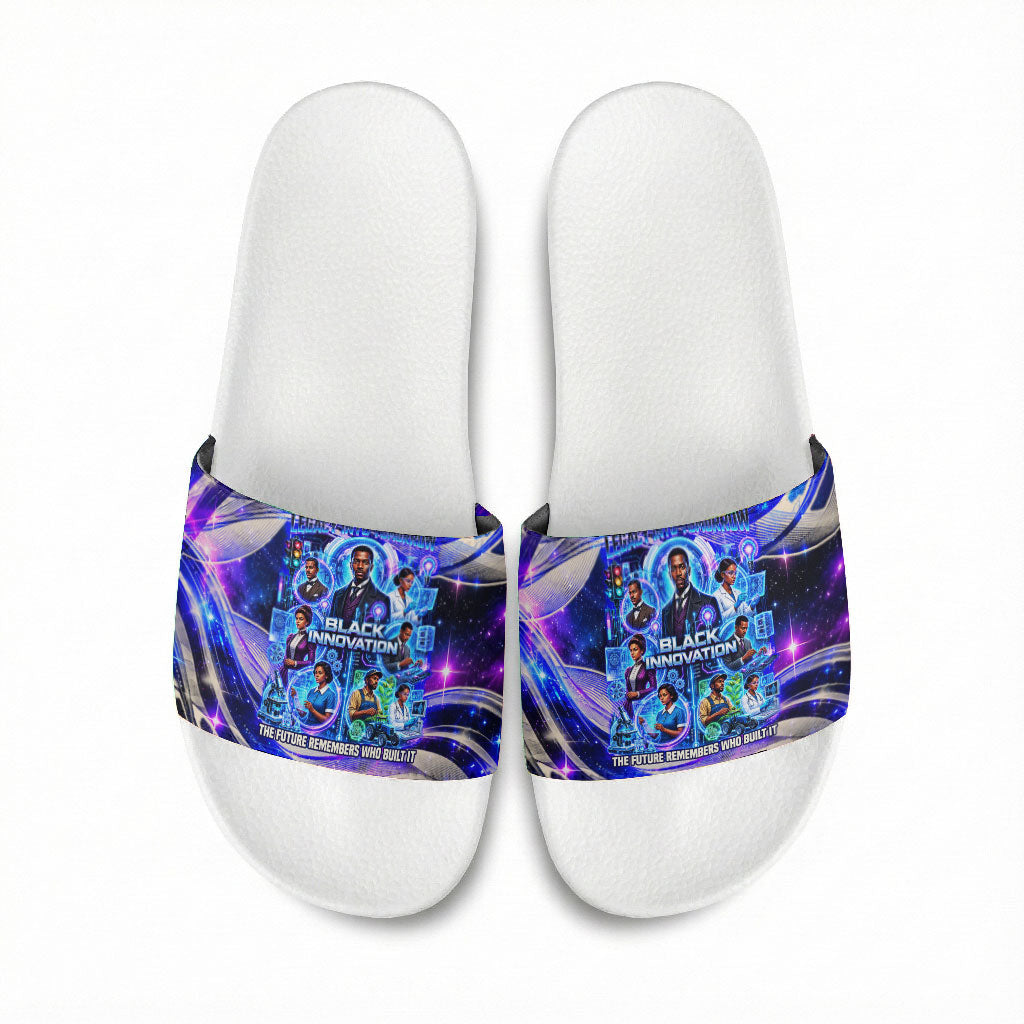 African American Inventions Black Inventors Slide Sandals Black Excellence Heritage Tribute - Futuristic Innovation