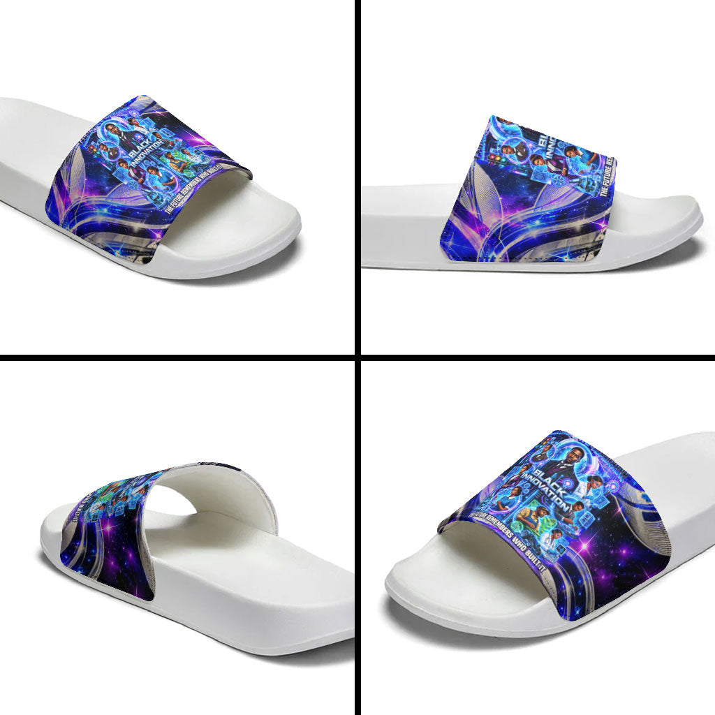 African American Inventions Black Inventors Slide Sandals Black Excellence Heritage Tribute - Futuristic Innovation