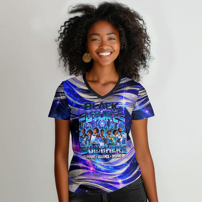 African American Inventions Black Inventors Women V-Neck T-Shirt Black Excellence Heritage Tribute - Futuristic Innovation