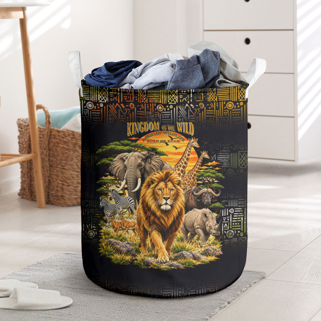 African Wildlife Heart Laundry Basket Safari Sunset Lion Elephant Giraffe Tribal Pattern