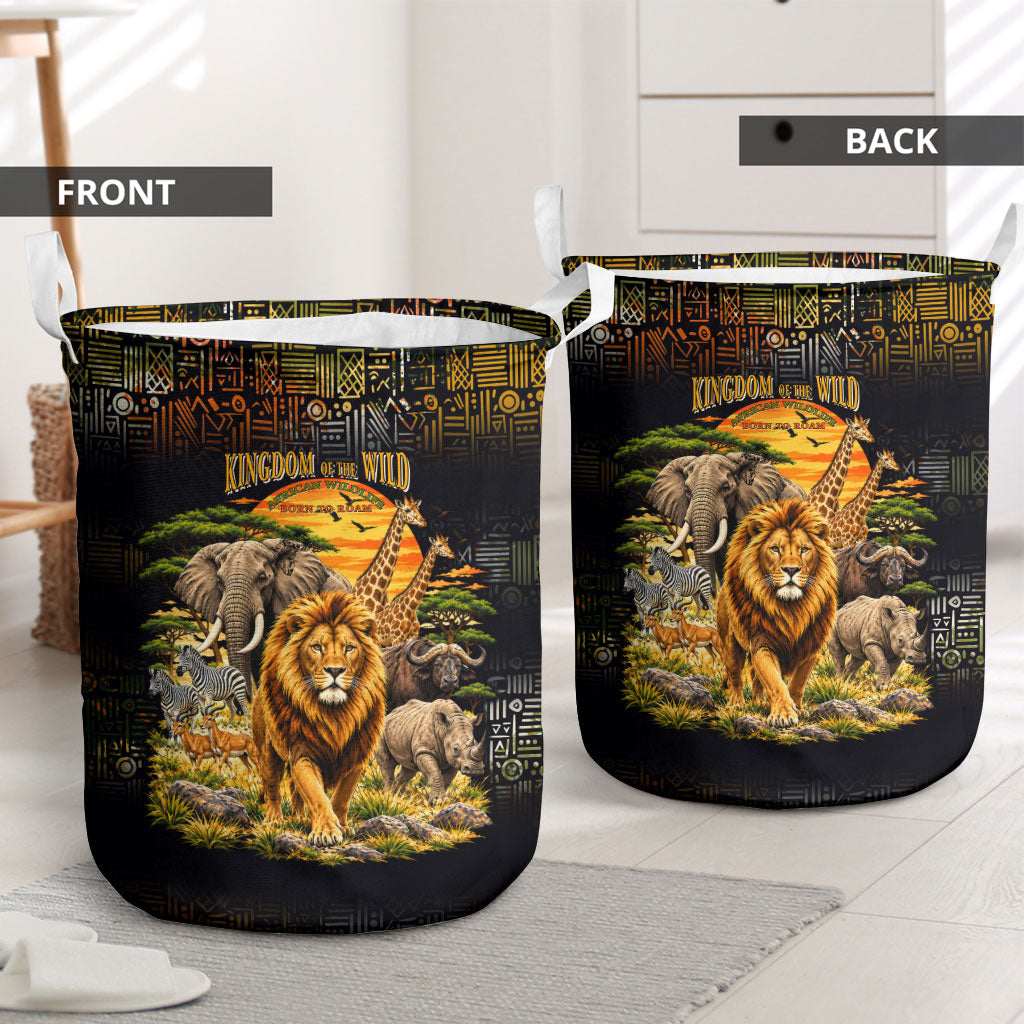 African Wildlife Heart Laundry Basket Safari Sunset Lion Elephant Giraffe Tribal Pattern