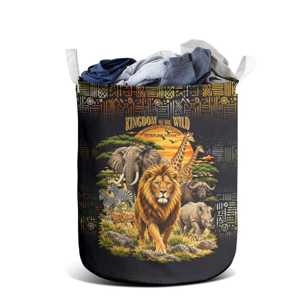 African Wildlife Heart Laundry Basket Safari Sunset Lion Elephant Giraffe Tribal Pattern