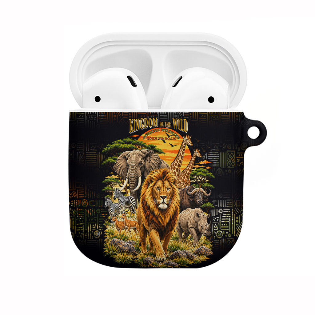 African Wildlife Heart AirPods Case Safari Sunset Lion Elephant Giraffe Tribal Pattern