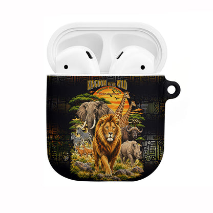 African Wildlife Heart AirPods Case Safari Sunset Lion Elephant Giraffe Tribal Pattern