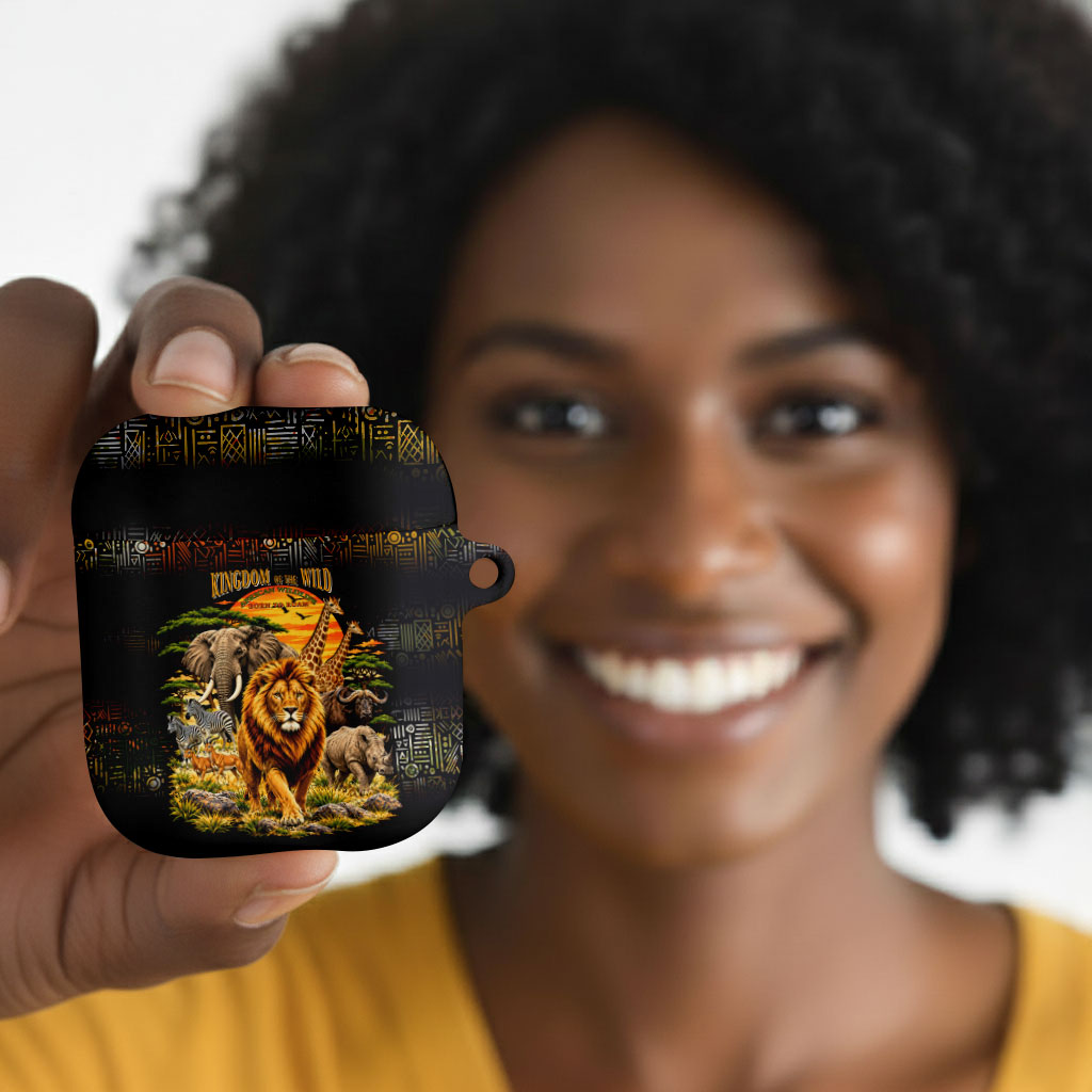 African Wildlife Heart AirPods Case Safari Sunset Lion Elephant Giraffe Tribal Pattern