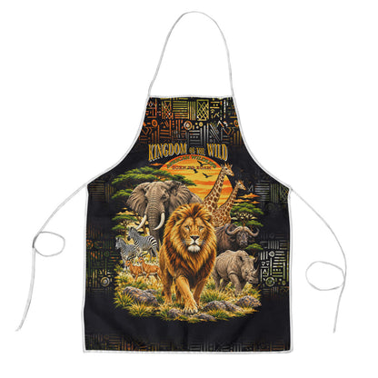 African Wildlife Heart Apron Safari Sunset Lion Elephant Giraffe Tribal Pattern