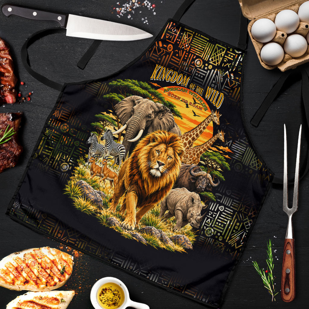 African Wildlife Heart Apron Safari Sunset Lion Elephant Giraffe Tribal Pattern