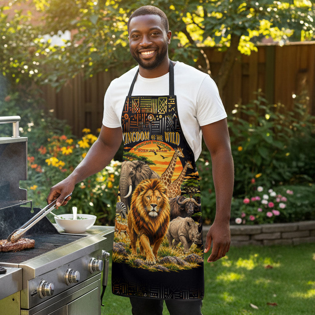 African Wildlife Heart Apron Safari Sunset Lion Elephant Giraffe Tribal Pattern