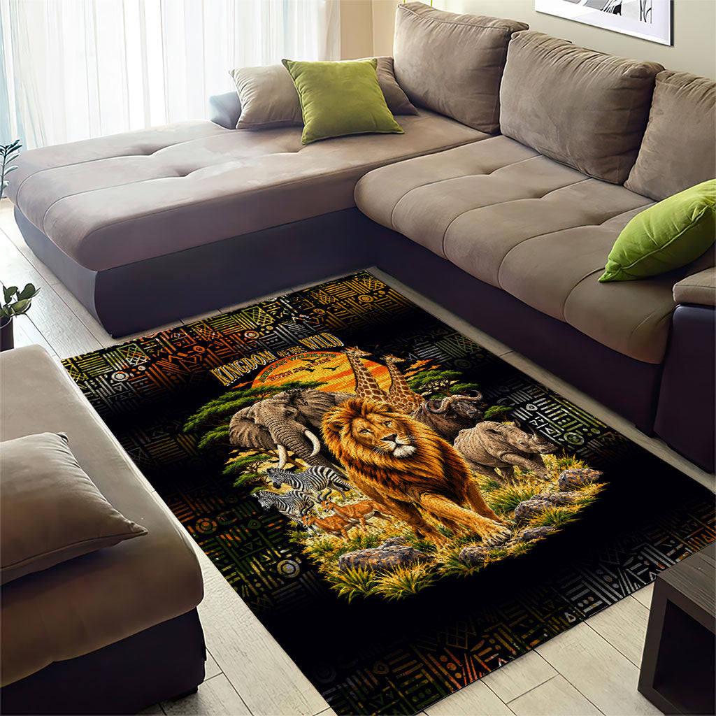 African Wildlife Heart Area Rug Safari Sunset Lion Elephant Giraffe Tribal Pattern