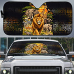 African Wildlife Heart Auto Sun Shade Safari Sunset Lion Elephant Giraffe Tribal Pattern