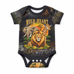 African Wildlife Heart Baby Onesie Safari Sunset Lion Elephant Giraffe Tribal Pattern